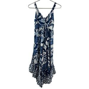 GOA Beachwear by Japna Blue White Tropical Jumpsuit Cropped Smocked Size XS